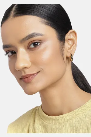 ESTELE Women Gold-Toned & Black Contemporary Hoop Earrings
