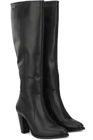 Delize Women Black Solid Leather Knee Chelsea Boots