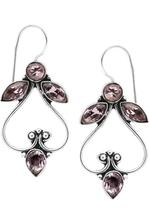 EL REGALO Silver-Plated & Purple Oxidised Artificial Stone Lantern Drop Earrings