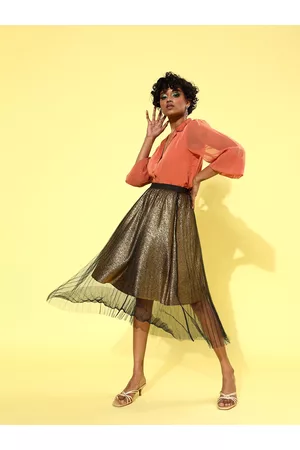 KASSUALLY Women Stunning Gold Solid Tulle Skirt