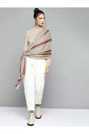 Sassafras Women Maroon & Brown Striped Stole
