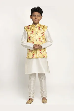 Kraft Boys Off White Dupion Silk Kurta with Churidar