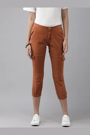 Roadster Women Rust Slim Fit Cargo Style Crop Joggers