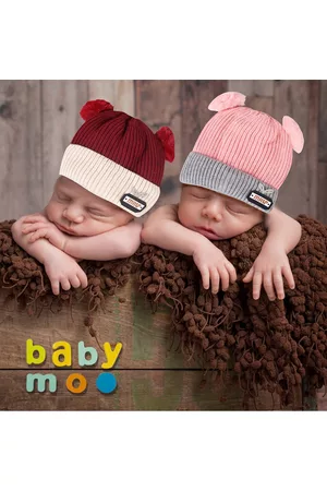 Baby Moo Unisex Kids Maroon & Pink Set Of 2 Colourblocked Beanie