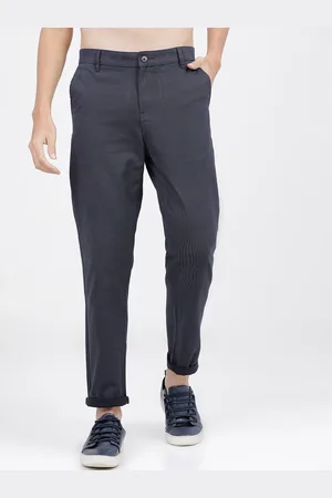 Ketch Men Navy Blue Checked Slim Fit Chinos Trousers