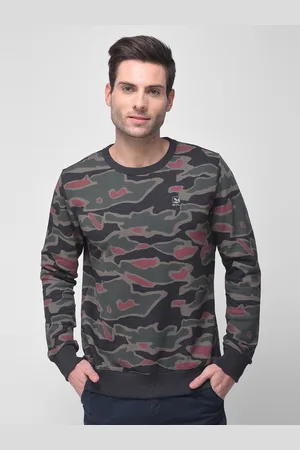 Woodland Men Olive Green & Black Printed Cotton Sweatshirt