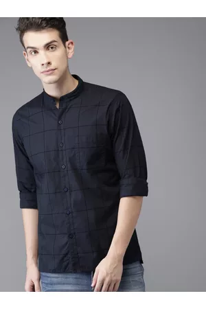Moda Rapido Men Navy Blue Regular Fit Checked Casual Shirt