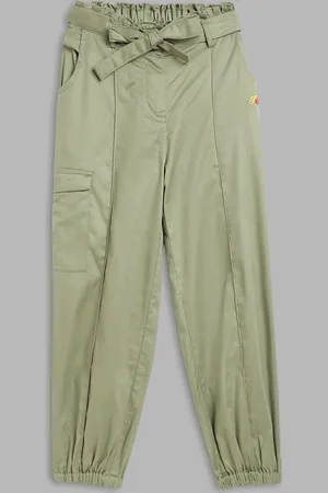 Blue Giraffe Girls Olive Green Cotton Joggers Trousers