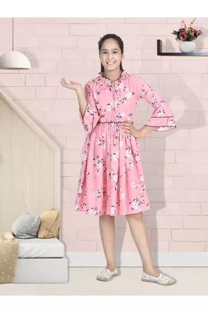 Cutiekins Girls Pink & White Printed Fit & Flare Dress
