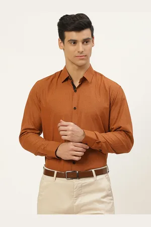 SOJANYA Men Rust Orange Classic Regular Fit Solid Formal Shirt