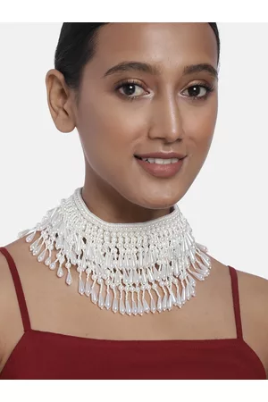 justpeachy White Embellished Choker Necklace