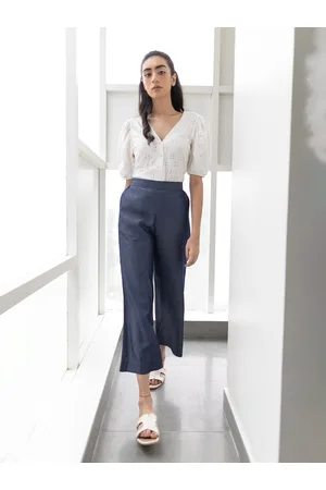 Elleven Women Blue Solid Casual Palazzos