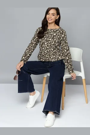 Mast & Harbour Women Black & Beige Floral Print Top