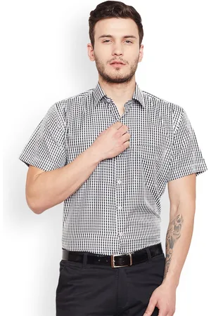 HANCOCK Men Black & White Slim Fit Checked Formal Shirt