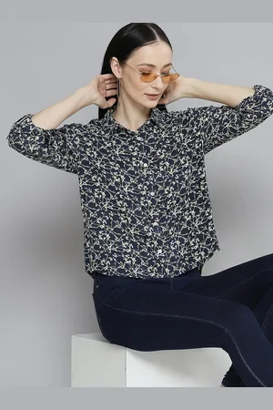 DENNISON Women Navy Blue & Green Smart Floral Printed Casual Shirt
