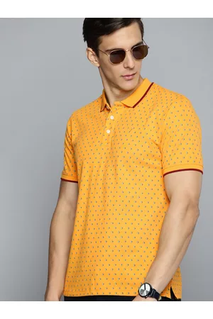 Indian Terrain Men Mustard Yellow & Maroon Printed Polo Collar Slim Fit T-shirt