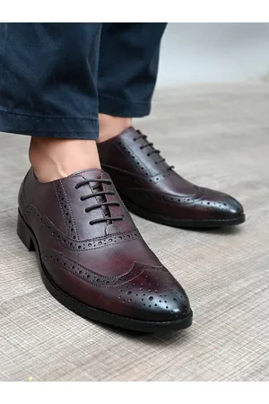 San Frissco Men Maroon Textured Genuine Leather Formal Brogue Shoes