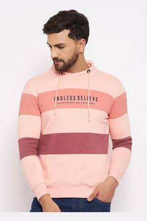 Duke Men Peach-Coloured Striped Fleece Sweatshirt
