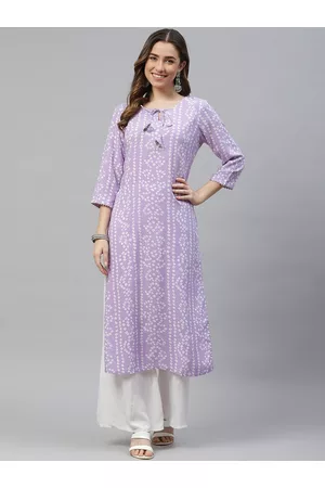 PIROH Women Lavender & White Bandhani Printed Kurta