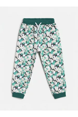 MINI KLUB Infant Boys Green & Beige Printed Pure Cotton Joggers