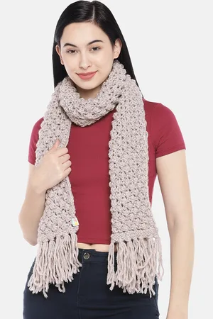 Magic Needles Women Beige Self Design Bobble Stitch Handmade Scarf