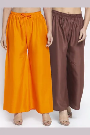 Jinfo Women Orange & Brown Set Of 2 Solid Wide Leg Fit Palazzo