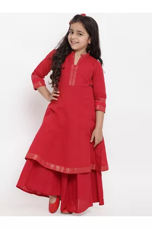 Bhama Girls Red Self Design Kurta with Palazzos