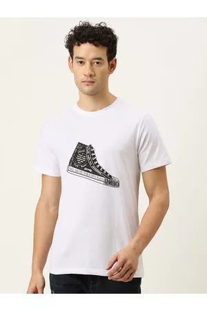 Forever 21 Men White & Black Typography Printed T-shirt