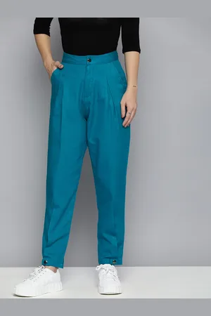 Mast & Harbour Women Teal Blue Regular Trousers