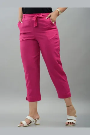 IQRAAR Women Pink Slim Fit Trousers