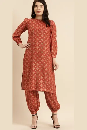 anayna Women Red Ethnic Motifs Printed Kurta with Dhoti Pants