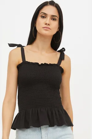 Harpa Women Black Solid Tank Pure Cotton Top