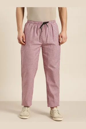 SOJANYA Men Pink & Maroon Pure Cotton Checked Track Pants