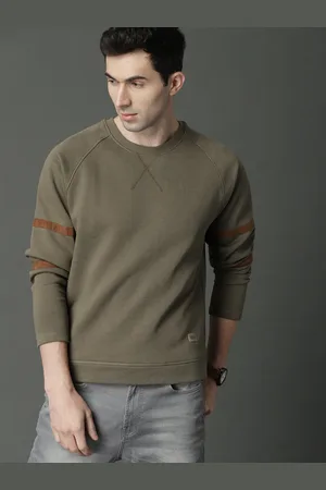 Roadster Men Olive Green Solid Sweatshirt