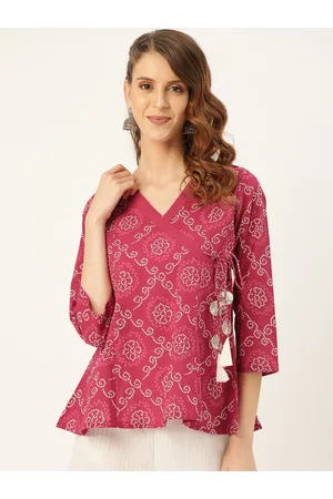 Sassafras Women Magenta & White Bandhej Print Wrap Pure Cotton Top