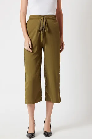 Miss Chase Women Olive Green Regular Fit Solid Culottes