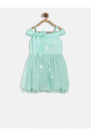 MINI KLUB Girls Green Embellished A-Line Dress