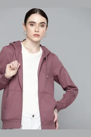 Chemistry Women Mauve Hooded Fleece Front Open Sweatshirt