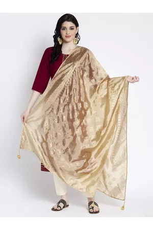 Clora Creation Gold Fawn Printed Dupatta with Gotta Patti Border