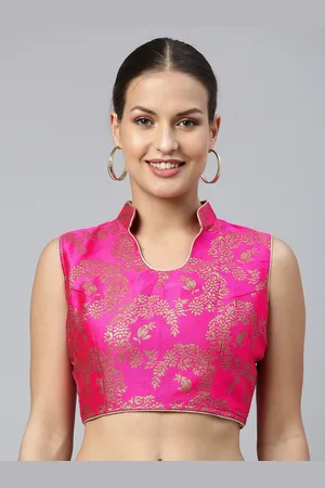 flaher Women Pink & Gold Ethnic Motifs Jacquard Woven Design Saree Blouse with Cut-Out