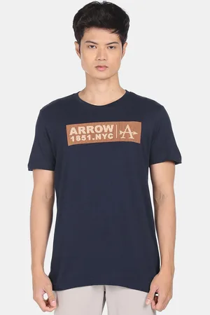 Arrow Men Blue Typography Printed T-shirt