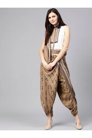 omen bron off hite printed top dhoti pants ith attached dupatta