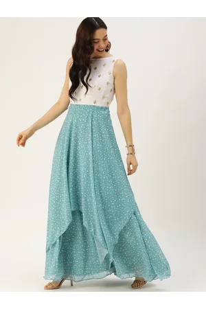 Ethnovog Blue White Made To Measure Layered Georgette Maxi Dress