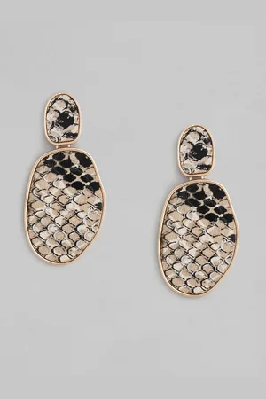 justpeachy Gold-Plated & Beige Snake Print Geometric Drop Earrings