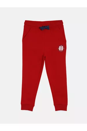 3 PIN Boys Red Solid Cotton Joggers