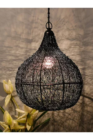 Homesake Black Self Design Contemporary Classic Twisted Wire Crown Hanging Pendant Light