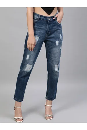 STREET 9 Women Blue Relaxed Fit Mid-Rise Highly Distressed Jeans