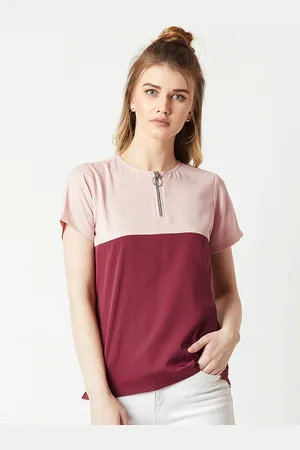 Miss Chase Women Maroon & Pink Colourblocked Top