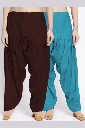 Jinfo Women Pack Of 2 Brown & Blue Solid Loose Fit Cotton Salwars