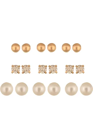 Arendelle Set of 9 Gold-Toned & White Contemporary Studs Earrings